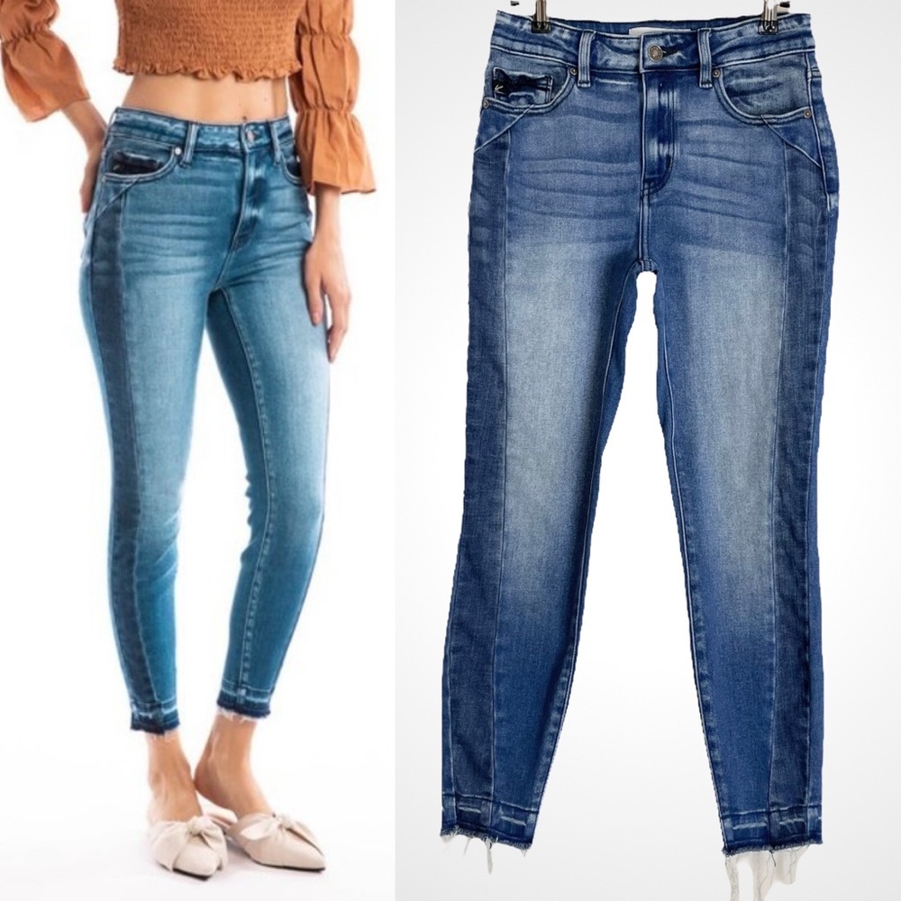 Kancan Ankle Skinny Jeans‎ Stretch Fading Distressing Raw Hem Side Panels